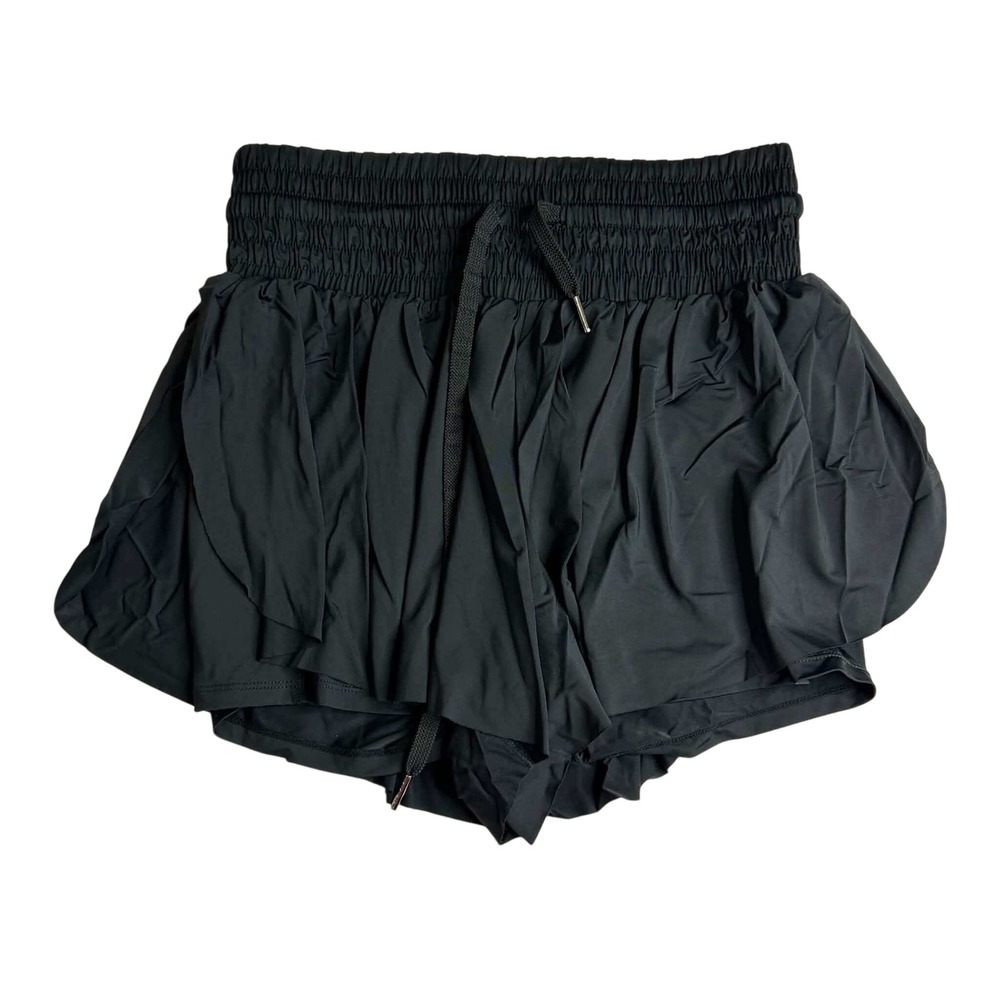 Black High Waisted Flowy 2-in-1 Athletic Running Shorts with Built-in Liner L
